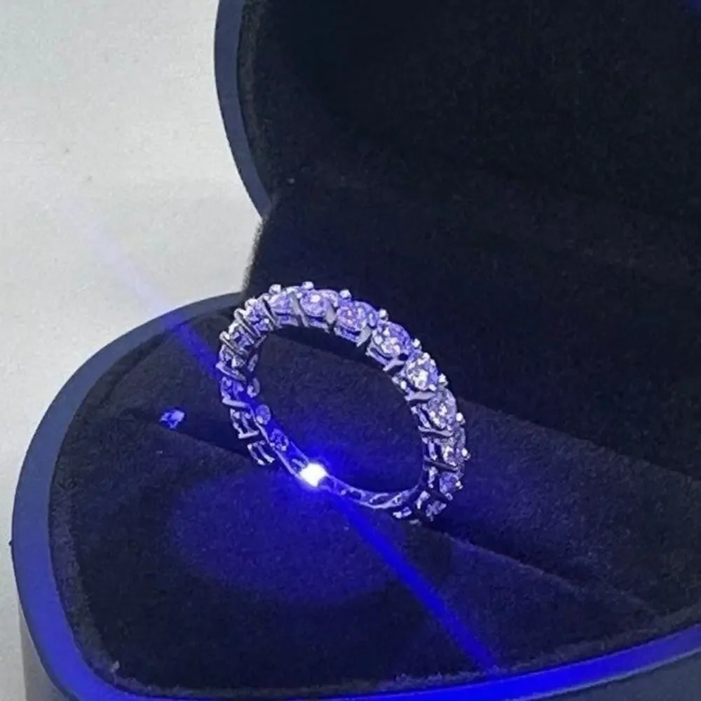 Moissanite Diamond Eternity Band Infinity Ring Pt950 Plated 925 GRA Size 6.5